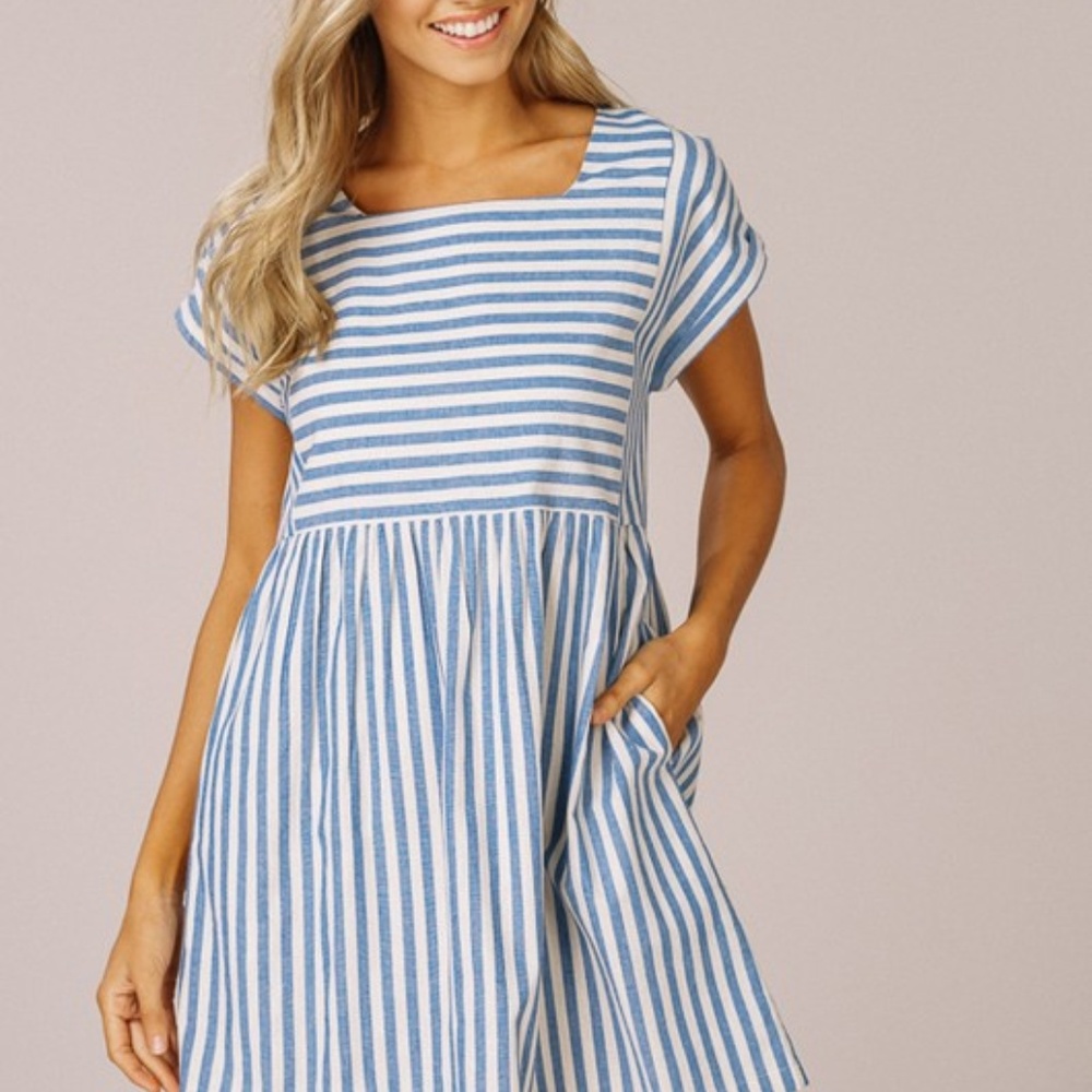 Woven Stripe Dress with Pockets